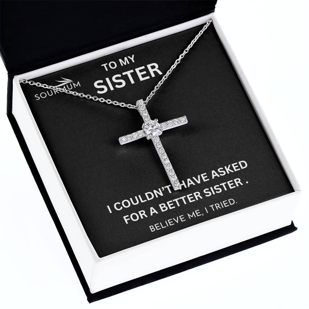 Best Sister -  CZ Cross Necklace