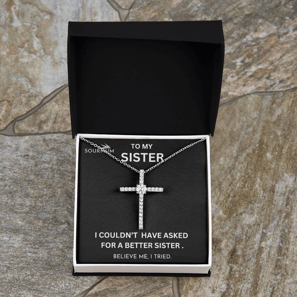 Best Sister -  CZ Cross Necklace