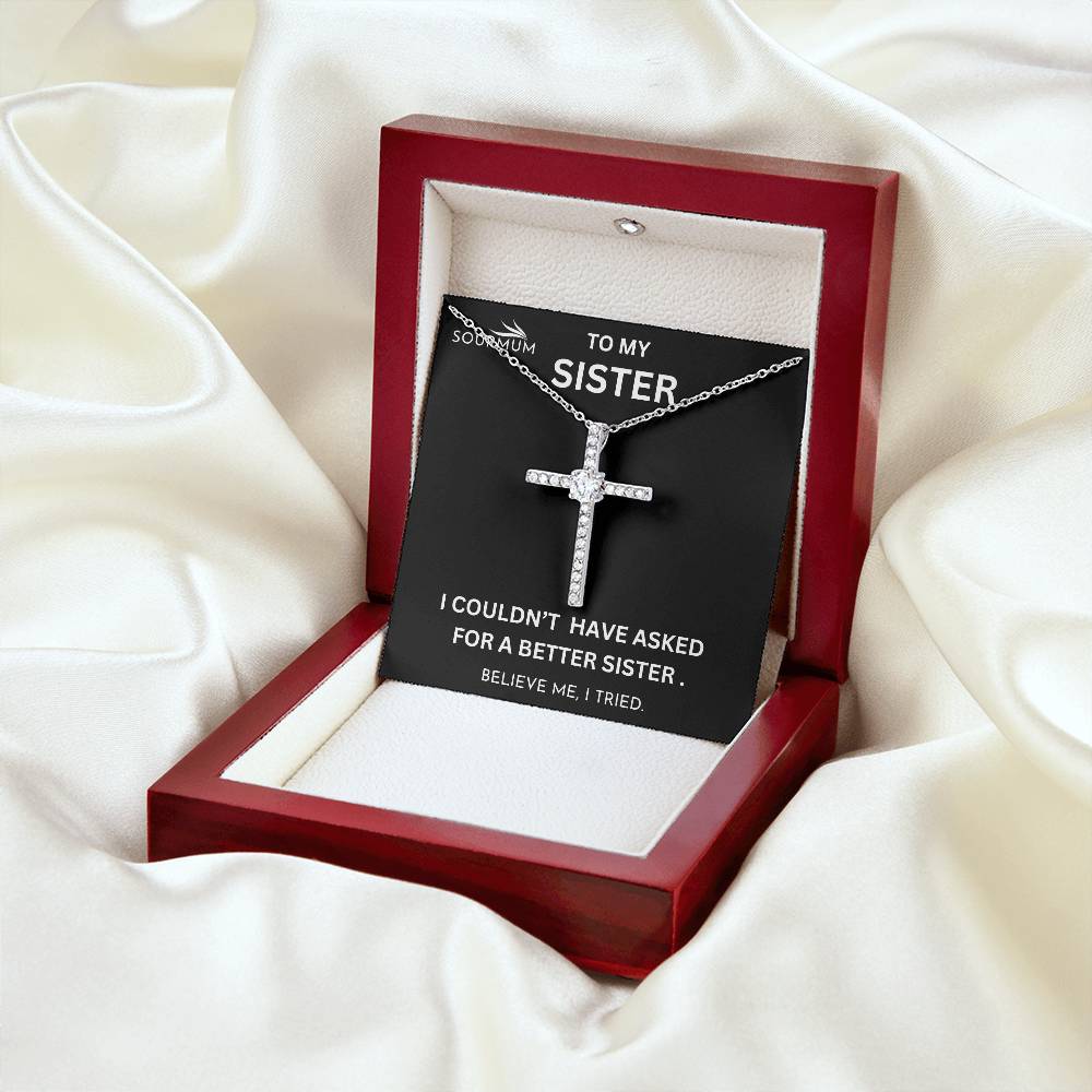 Best Sister -  CZ Cross Necklace