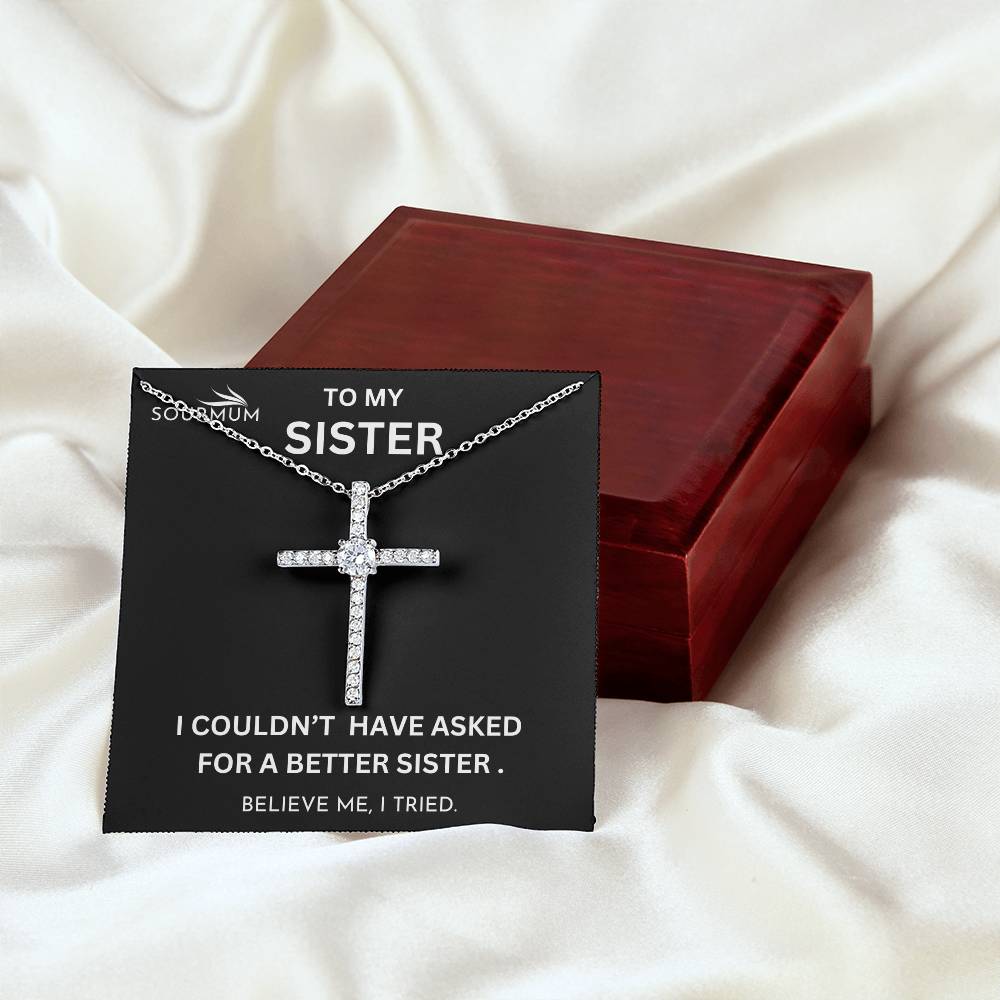 Best Sister -  CZ Cross Necklace