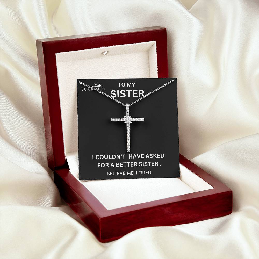 Best Sister -  CZ Cross Necklace